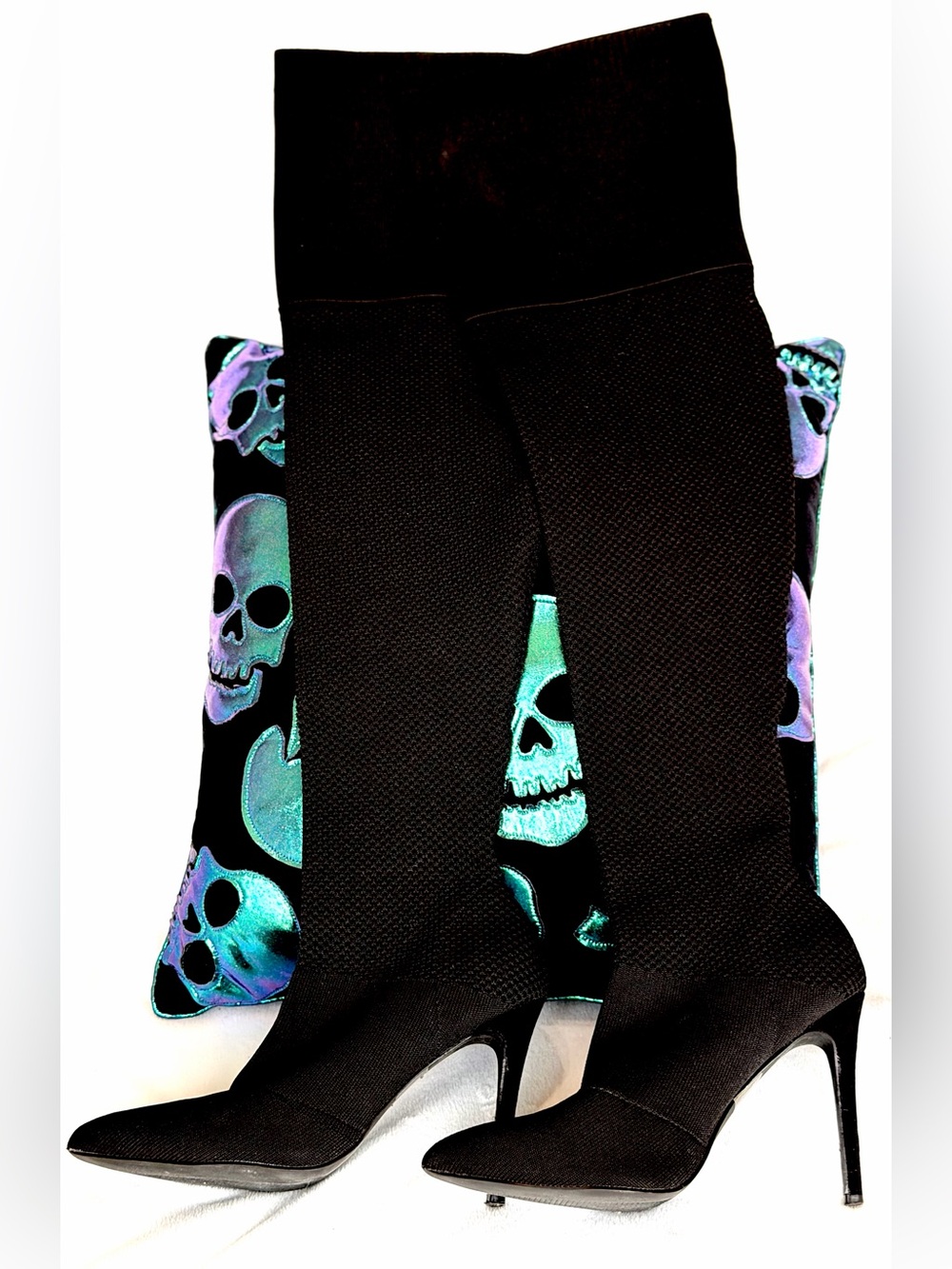 Fashion Nova Black Knit Over The Knee Stiletto Sock Boots - Size 6